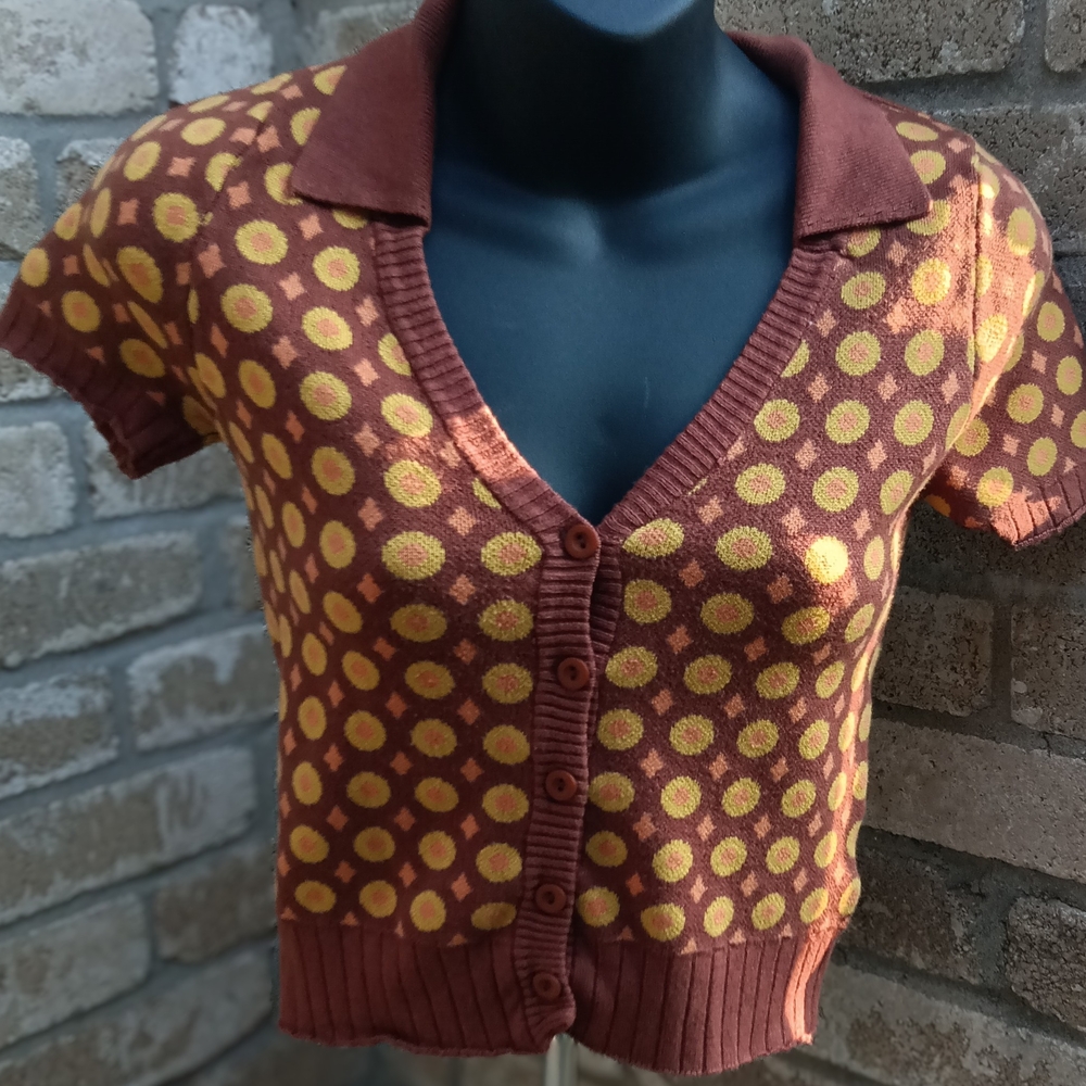 Cotton On Brown Cardigan with Yellow Dots